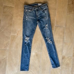AG Adriano Goldschmied women 24R stilt cigarette roll up jeans ripped destroyed
